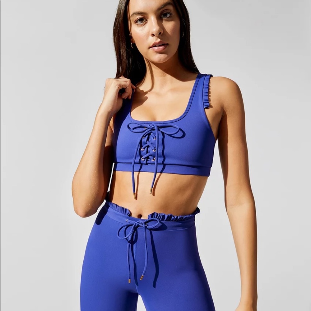 CELESTINE Lace Up Ruffle sports bra + leggings set
